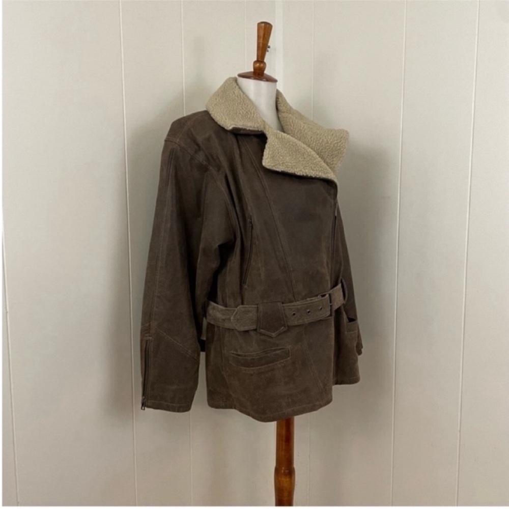90s Suede‎ Leather Jacket Women’s S Faux Sherpa Moto Y2K MODA International - Picture 5 of 9